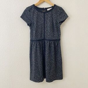 LOFT Career Dress Size 2 Black Gray Animal Print Short Sleeve